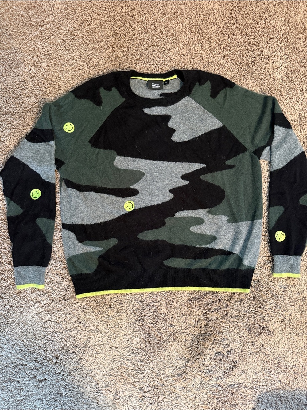 100% Cashmere Camouflage Crewneck Sweater with Neon Accent